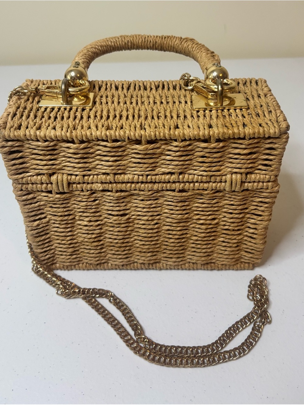 Woven Straw Top-Handle Crossbody Bag in Natural - Picture 3 of 6